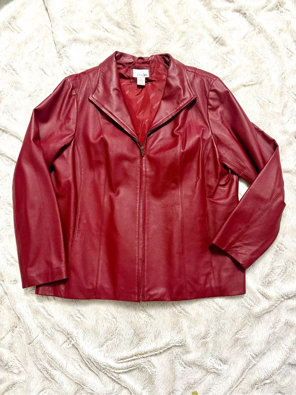 East 5th Burgundy Red Nappa Leather Zip Jacket Women's Plus Size 1X